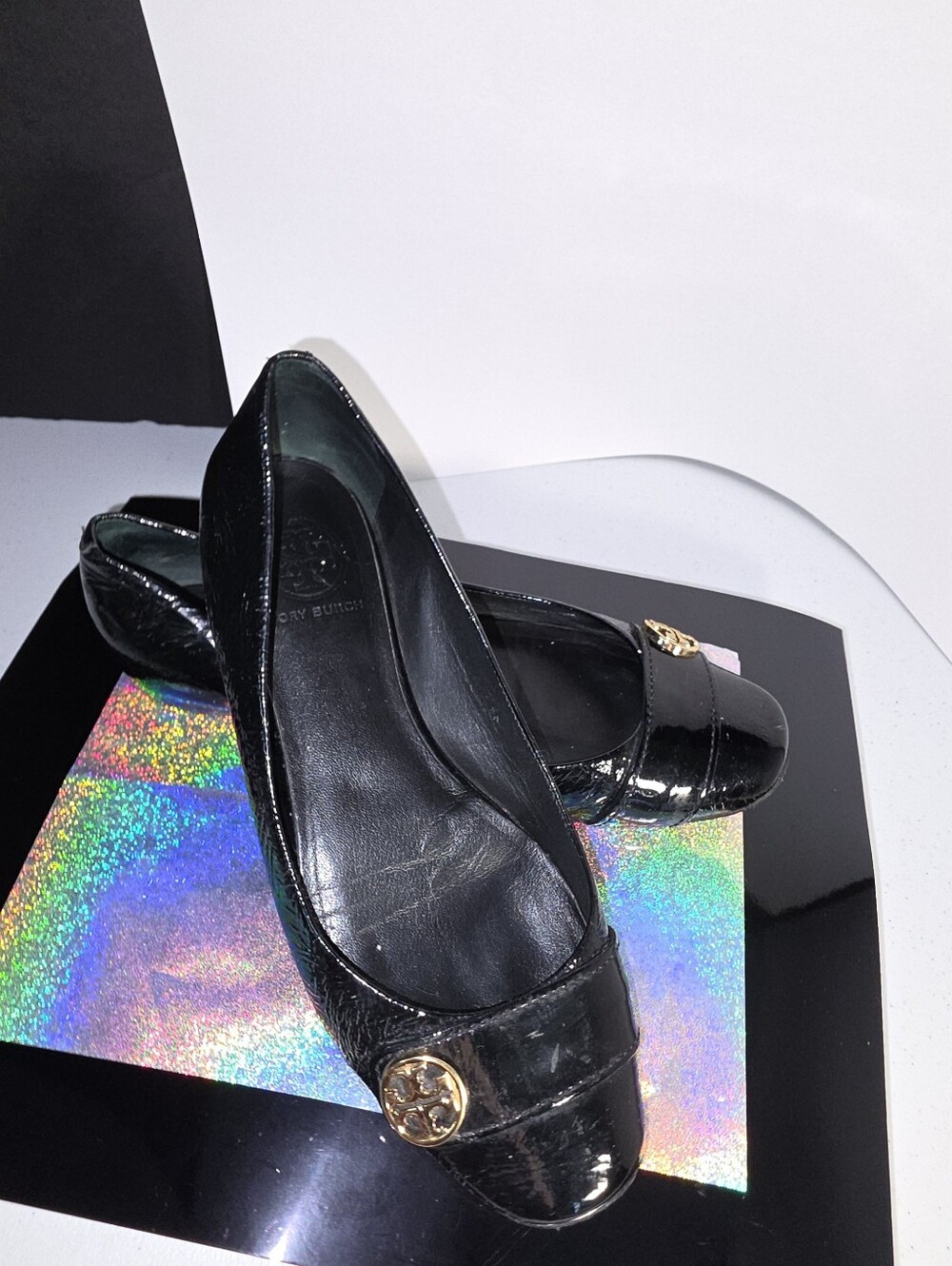 Tory Burch Andi Black Patent Leather Ballet Flats - Size 9M *Needs Polishing*